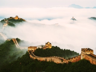 The great wall of China in the fog