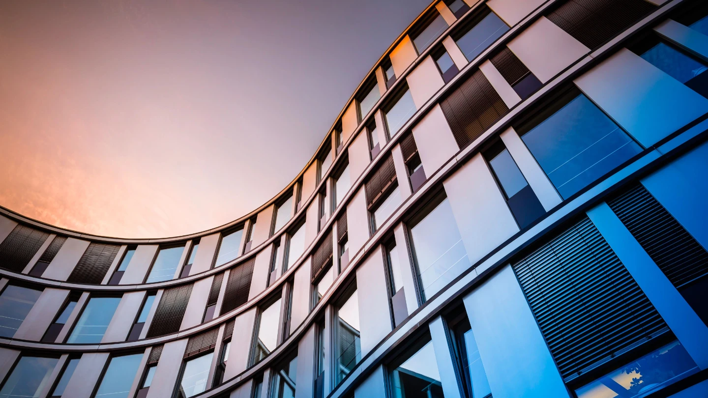 Curved glass office building